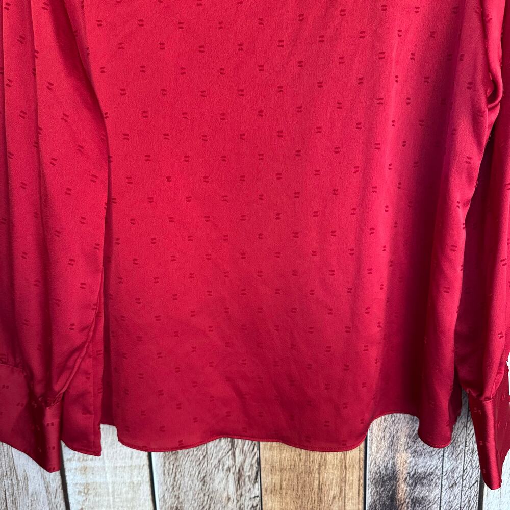 Ann Taylor Red Blouse Long Sleeve Textured Dot Holiday Valentine Workwear XLP - Picture 6 of 9